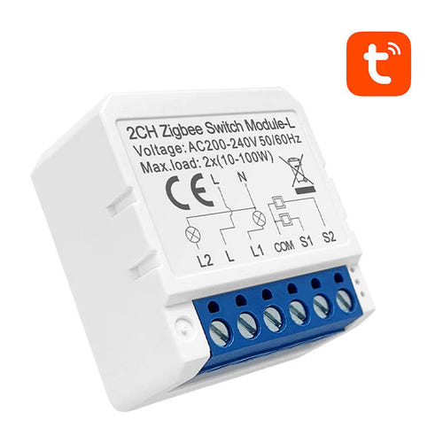 AVATTO LZWSM16-W2 - Module interrupteur ZigBee 2 canaux sans fil neutre : boîtier compact LZWSM16 W2