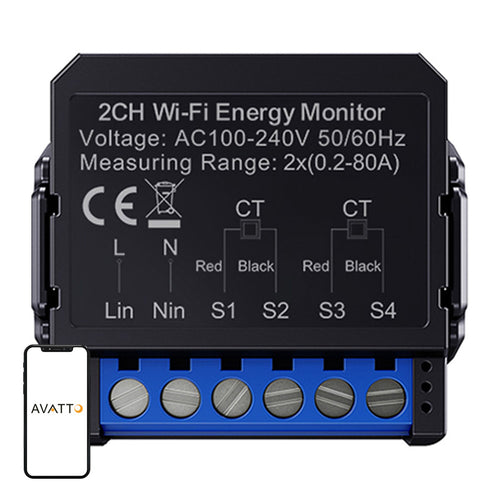 AVATTO WPM16-2 - Compteur d'énergie connecté Wi-Fi bidirectionnel 80 A : WiFi wpm16