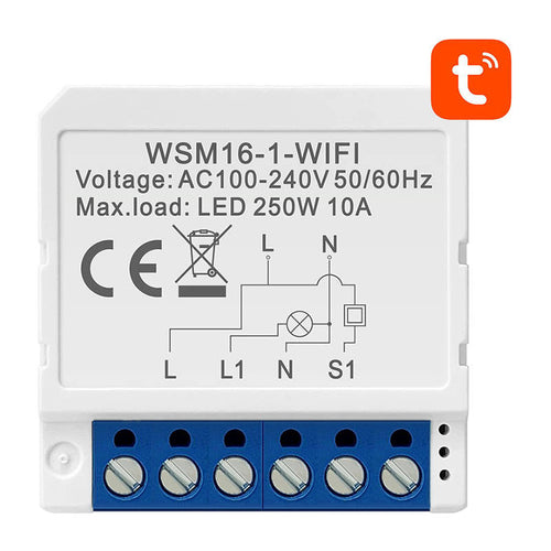 AVATTO WSM16-W1 - Module interrupteur connecté Wi-Fi 1 canal, 250 W / 10 A : WiFi WSM16 W1