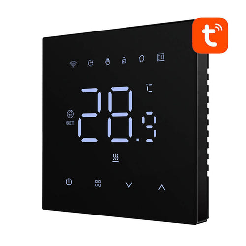 AVATTO WT410-16A-B - Thermostat connecté Wi-Fi chauffage électrique 16 A, noir : façade LED 86 mm