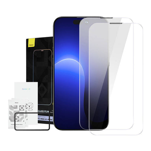 Baseus Crystal SGBL110102 - Verre trempé 0,3 mm anti-poussière pour iPhone 14 Pro, lot de 2