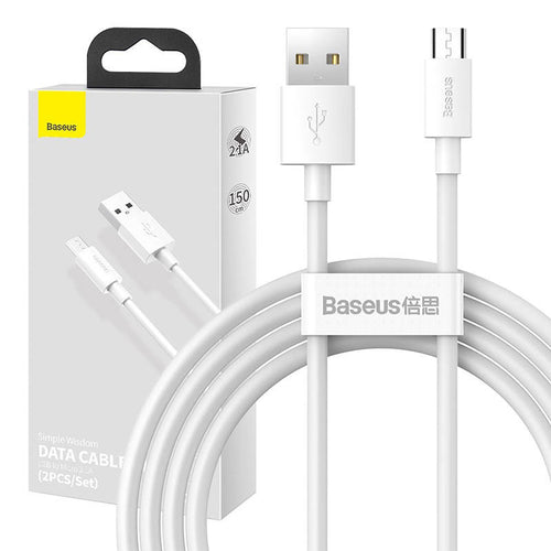 Baseus Simple Wisdom - Kit de 2 câbles USB vers micro-USB 2,1 A, 1,5 m, blanc : deux câbles micro USB