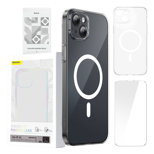 Baseus Magnetic Crystal Clear - Coque iPhone 13 avec verre trempé et kit de nettoyage