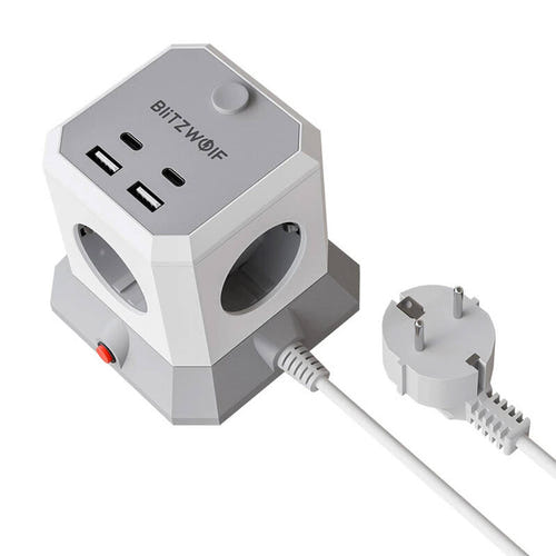 BlitzWolf BW-EC1 - Bloc multiprise cube 8 en 1, 4 prises et 4 ports USB, câble 1,8 m : secteur ports USB