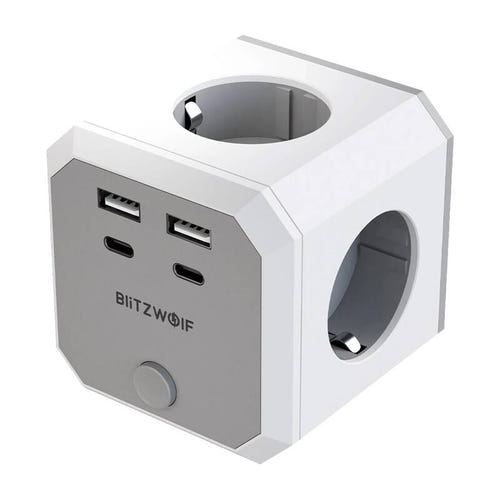 BlitzWolf BW-EC2 - Cube multiprise 8 en 1, 4 prises et 4 ports USB, prise EU