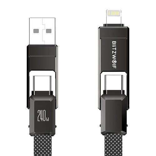 BlitzWolf BW-HDC7 - Câble 4 en 1 USB-C et Lightning 240 W, 1,2 m (noir) - visuel 1