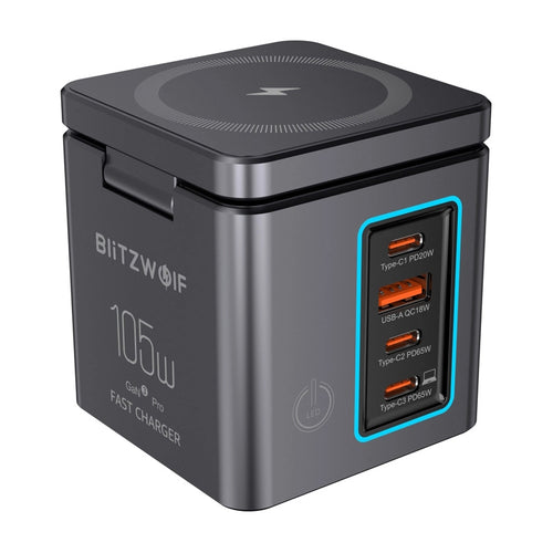BlitzWolf BW-i113 Max - Chargeur secteur GaN 105 W, 4 ports et 2 zones à induction - visuel 1