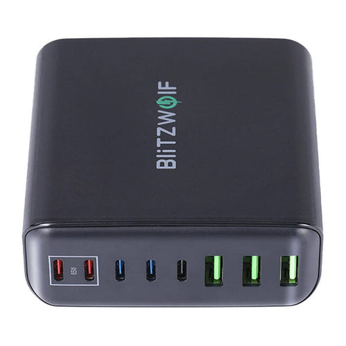 BlitzWolf BW-S26 - Chargeur secteur GaN 250 W, 8 ports, noir : huit ports
