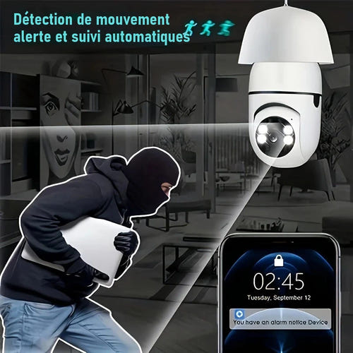 BoyKeep D112 - Lot de 2 caméras ampoule Wi-Fi 360° E27 : caméra ampoule surveillance intérieur
