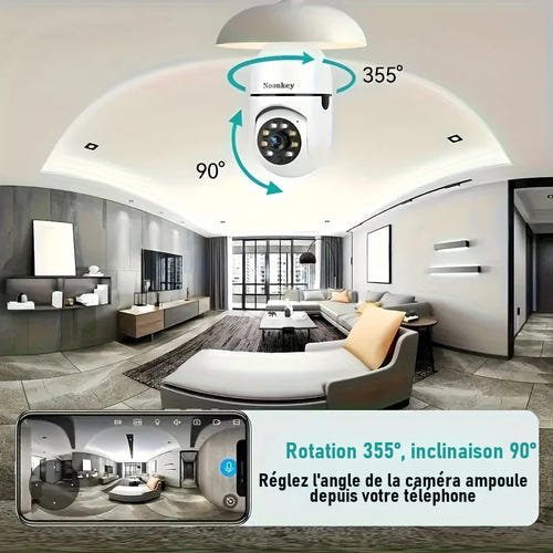 BoyKeep D115-2 - Caméra ampoule Wi-Fi 5 GHz 1080p, vision nocturne et rotation 360° : alarme push téléphone