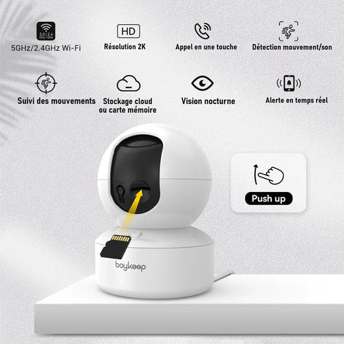 BoyKeep K30-2 - caméra Wi-Fi d'intérieur 3 MP à suivi automatique : vision nocturne couleur chambre bébé