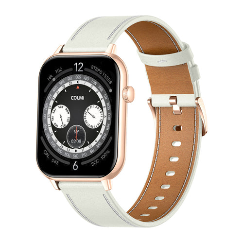 COLMi C28 - Montre connectée or, bracelet cuir blanc