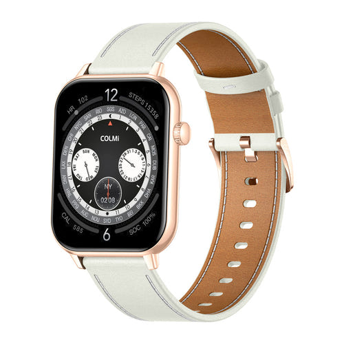 COLMi C28 - Montre connectée or, bracelet cuir blanc