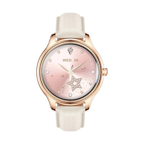 COLMi L28 - Montre connectée AMOLED 1,32 pouce, or, bracelet cuir doré : couronne rotative tranche