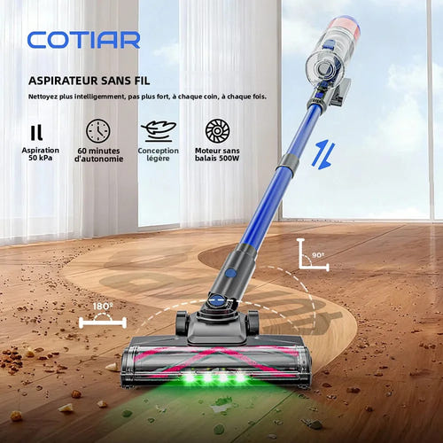 COTIAR R11 Violet - aspirateur balai sans fil léger, 50 kPa et 500 W : filtres HEPA