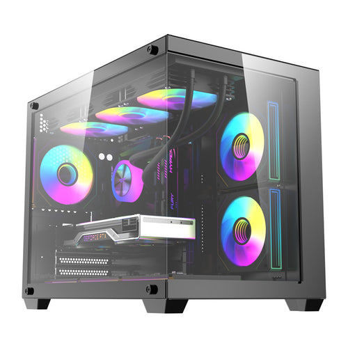 darkFlash B275 PRO - Boîtier PC micro-ATX panoramique avec 6 ventilateurs (noir) - visuel 1