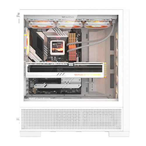 darkFlash - Boîtier PC AIRNOVA grande tour E-ATX + 3 ventilateurs (blanc) : mesh