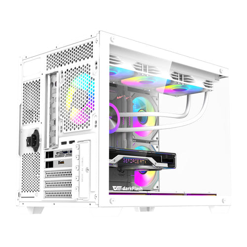 darkFlash - Boîtier PC B275 PRO panoramique + 6 ventilateurs (blanc) : intérieur
