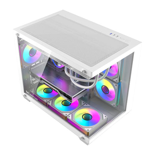 darkFlash - Boîtier PC B275 PRO panoramique + 6 ventilateurs (blanc)