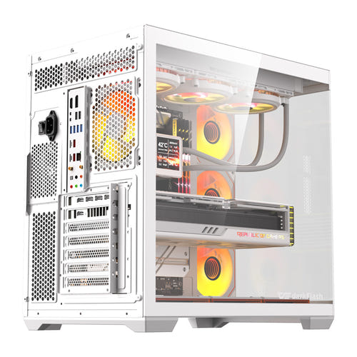 darkFlash - Boîtier PC C280 E-ATX panoramique + 7 ventilateurs (blanc) : intérieur