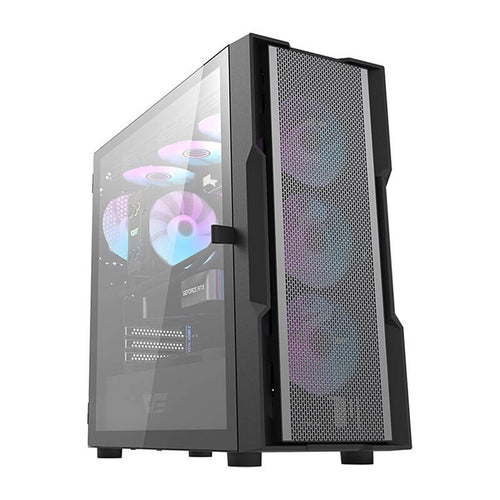 darkFlash - Boîtier PC DK431 Mesh grande tour E-ATX + 4 ventilateurs ARGB (noir) : vue ensemble