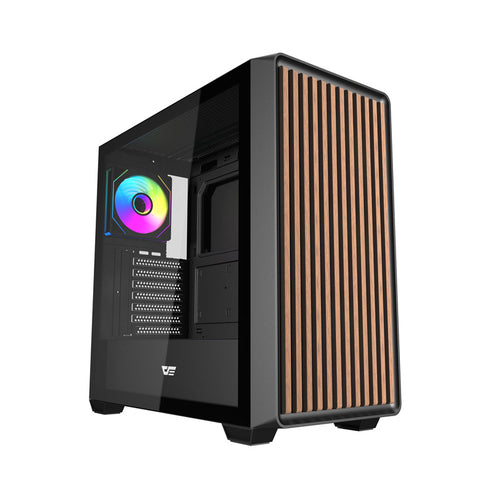 darkFlash - Boîtier PC DS900WD ATX façade bois (noir, sans ventilateurs) : vue ensemble