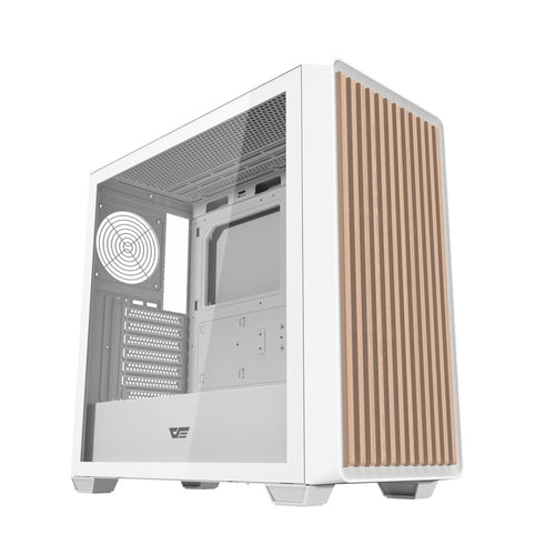 darkFlash - Boîtier PC DS900WD façade bois (blanc, sans ventilateurs) : vue ensemble