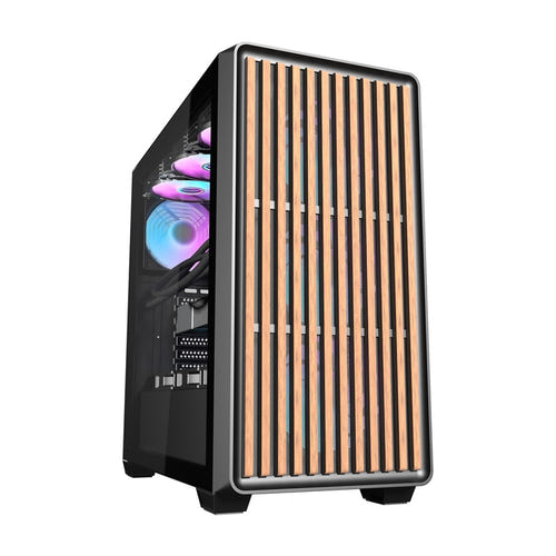 darkFlash - Boîtier PC DS900WD façade bois + 4 ventilateurs ARGB (noir)