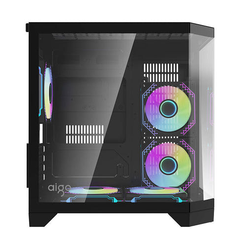 darkFlash - Boîtier PC FT350 mini tour + 5 ventilateurs ARGB (noir) : panoramique