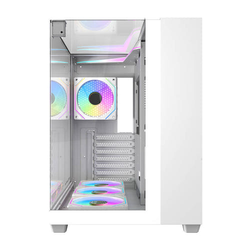 darkFlash - Boîtier PC TH285 + 4 ventilateurs (blanc) : panoramique