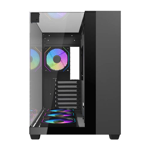 darkFlash - Boîtier PC TH285 + 4 ventilateurs (noir) : panoramique