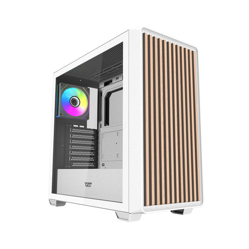 darkFlash DS900WD ATX - Boîtier PC façade bois avec 4 ventilateurs ARGB (blanc) - visuel 1