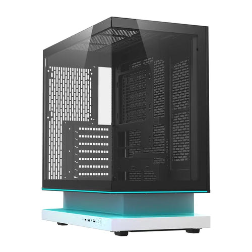 darkFlash F1 - Boîtier PC ATX blanc vitré 270° avec 6 ventilateurs : vue latérale