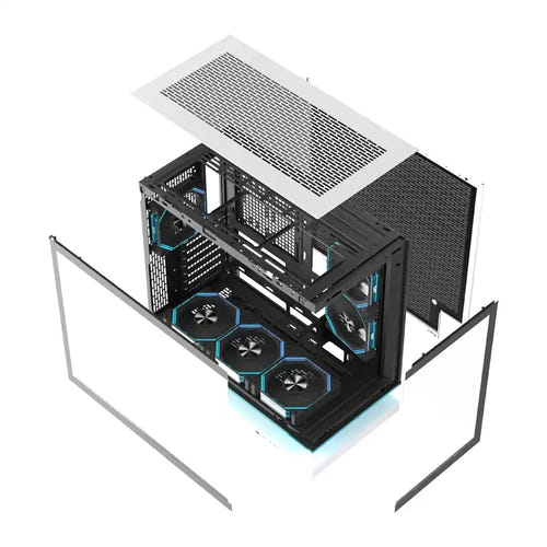 darkFlash F1 - Boîtier PC ATX blanc vitré 270° avec 6 ventilateurs - visuel 1