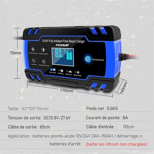EAFC Chargeur de batterie intelligent 12 V 8 A / 24 V 4 A - mode réparation par impulsions : 12 V 24 V galerie 07