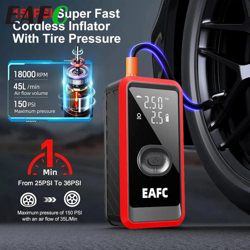 EAFC Compresseur portable 150 PSI - gonfleur sans fil pour pneus, vélos et ballons, USB-C : pneu voiture