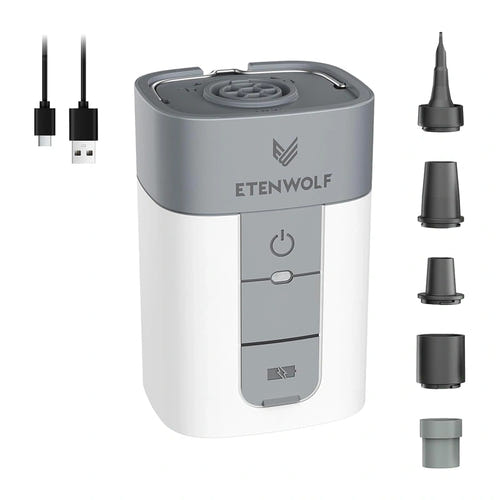 ETENWOLF AIR 5 blanc - gonfleur électrique 5200 mAh, 720 L/min, 80 W : embouts câble USB-C