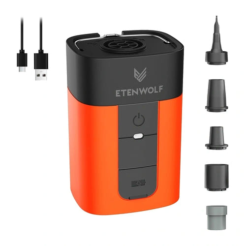 ETENWOLF AIR 5 Orange - Gonfleur sans fil pour piscine et matelas, 5200 mAh : embouts