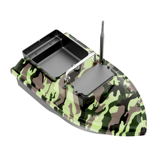 Flytec V050 camouflage - Bateau amorceur radiocommandé 12 000 mAh : trémie ouverte du bateau amorceur