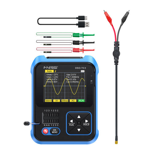 FNIRSI DSO-TC3 - Oscilloscope, testeur de composants et générateur 3-en-1 : vue ensemble