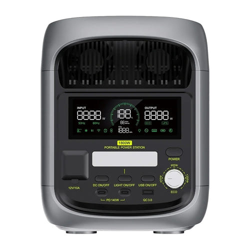 FOSSIBOT F1800 - station électrique portable 1024 Wh, 1800 W, grise : façade prises 230 V