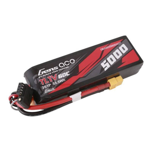 Gens ace G-Tech 5000 mAh 11,1 V - batterie LiPo 3S 60C pour voitures RC : pack LiPo 3S format fin