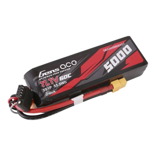 Gens ace G-Tech 5000 mAh 11,1 V - batterie LiPo 3S 60C format court pour voitures RC : pack LiPo 3S short size