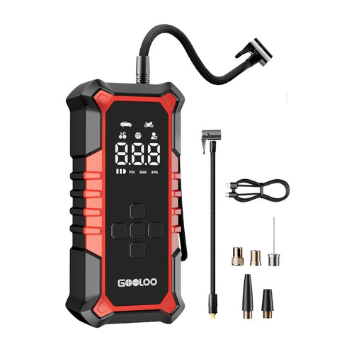 Gooloo A6 Gear - Compresseur portable sans fil 160 PSI pour pneus : embouts de valve et flexible