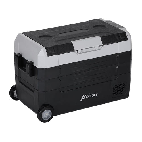 Hcalory D55M+ - Réfrigérateur de voiture 55 L à compresseur, double zone et Bluetooth : couvercle ouvert deux zones