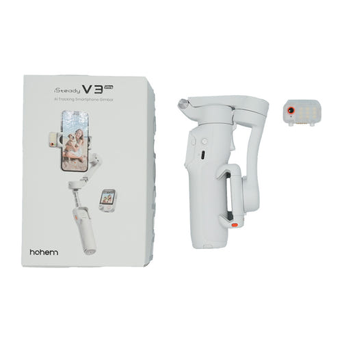 HOHEM iSteady V3 Ultra blanc - Stabilisateur pour smartphone avec écran tactile détachable : ensemble