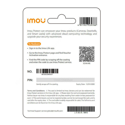 IMOU Protect Basic - carte d'abonnement cloud d'un an pour une caméra : annuel cloud