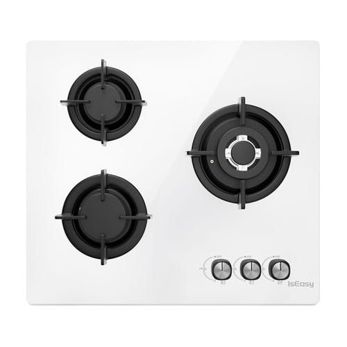 IsEasy MGBG-603 - Plaque de cuisson au gaz 3 feux, blanche