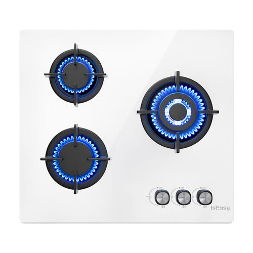 IsEasy MGBG-603 - Plaque de cuisson au gaz 3 feux, blanche : trois feux