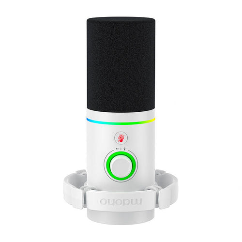 Maono PD200x - Microphone dynamique USB-C et XLR, éclairage RVB, blanc : molette volume et coupure micro